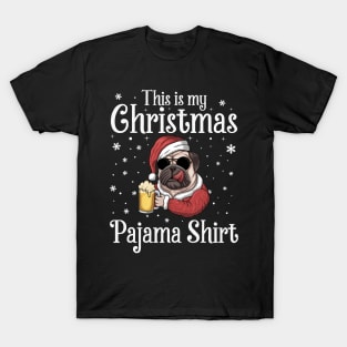 This Is My Christmas Pajama Shirt Beer Dog Santa Hat Christmas T-Shirt